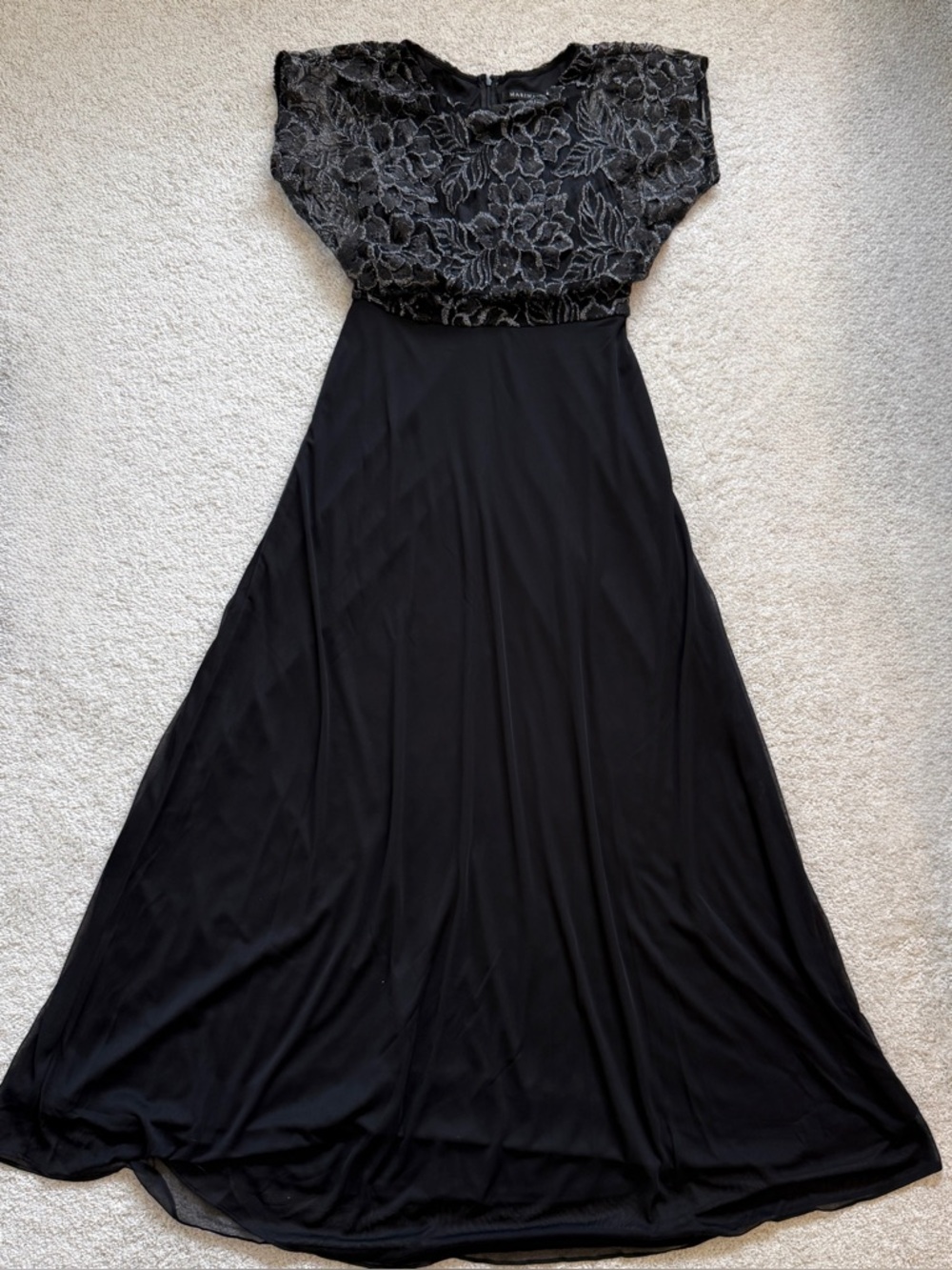 MARINA Black Lace Empire Waist A-line Floor-Length Chiffon Dress - size 4